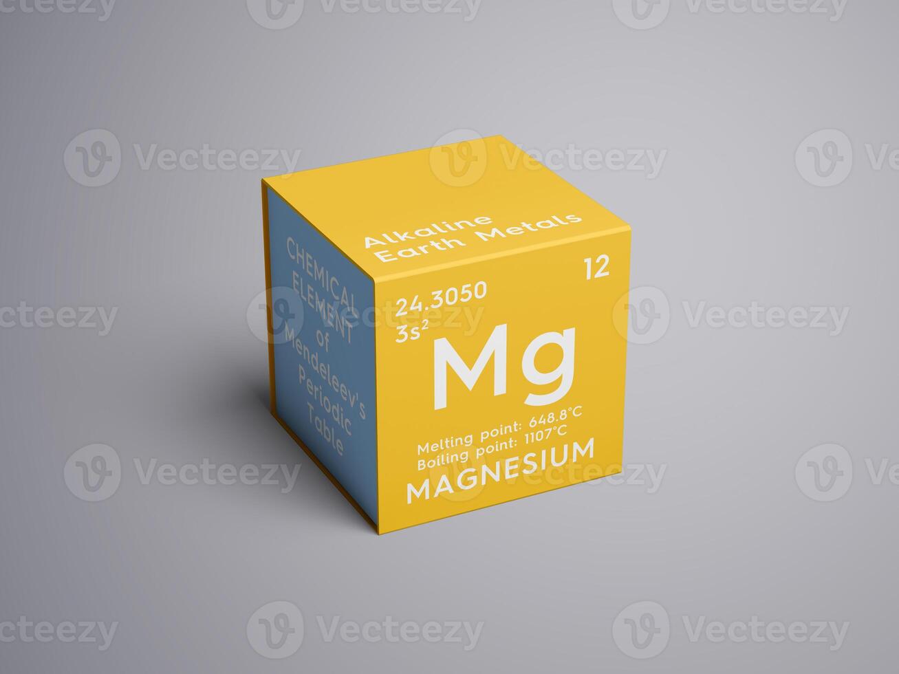 Magnesium. Alkaline earth metals. Chemical Element of Mendeleev's Periodic Table 3D illustration. photo