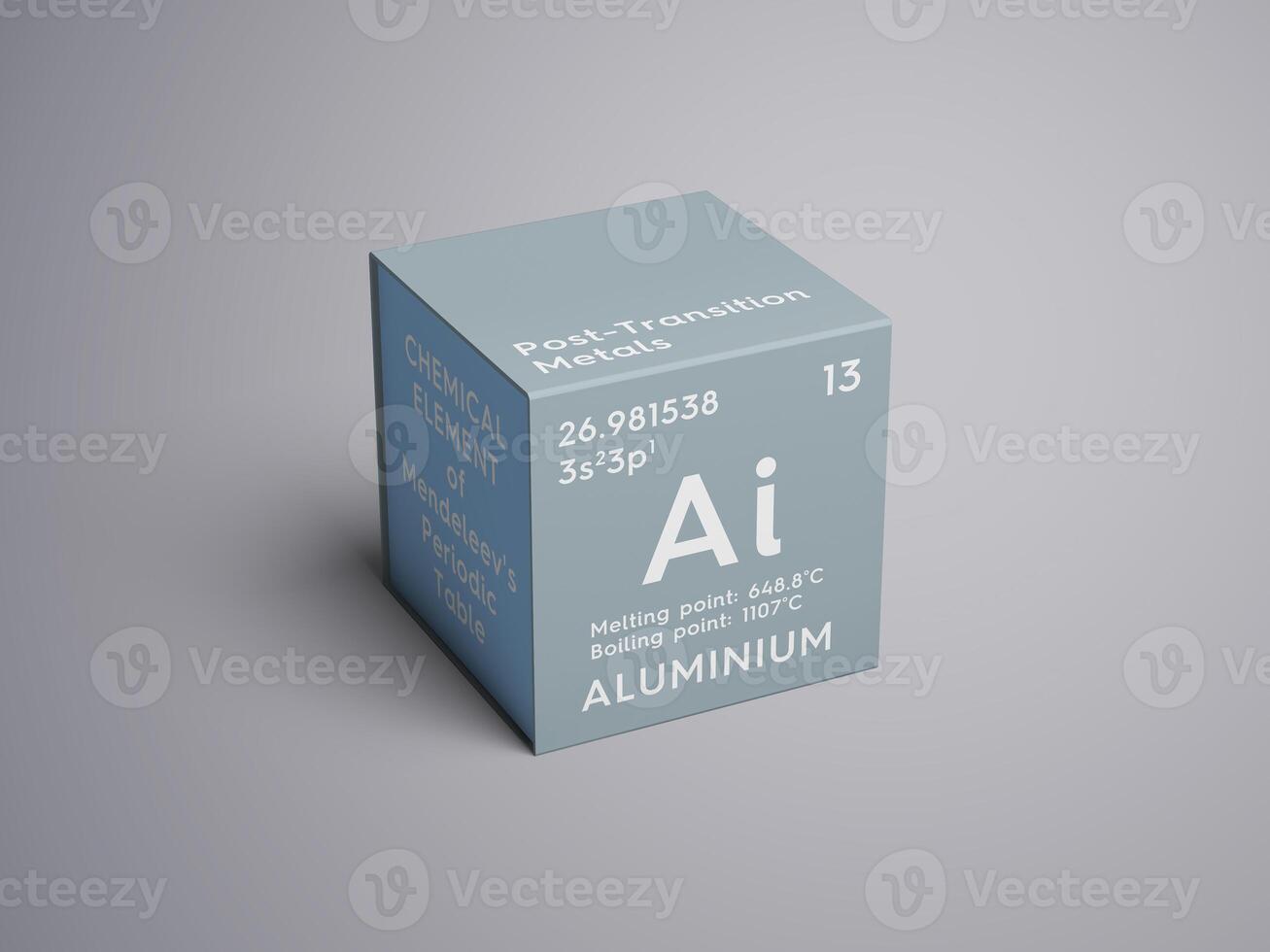 Aluminium. Post-transition metals. Chemical Element of Mendeleev's Periodic Table. 3D illustration. photo