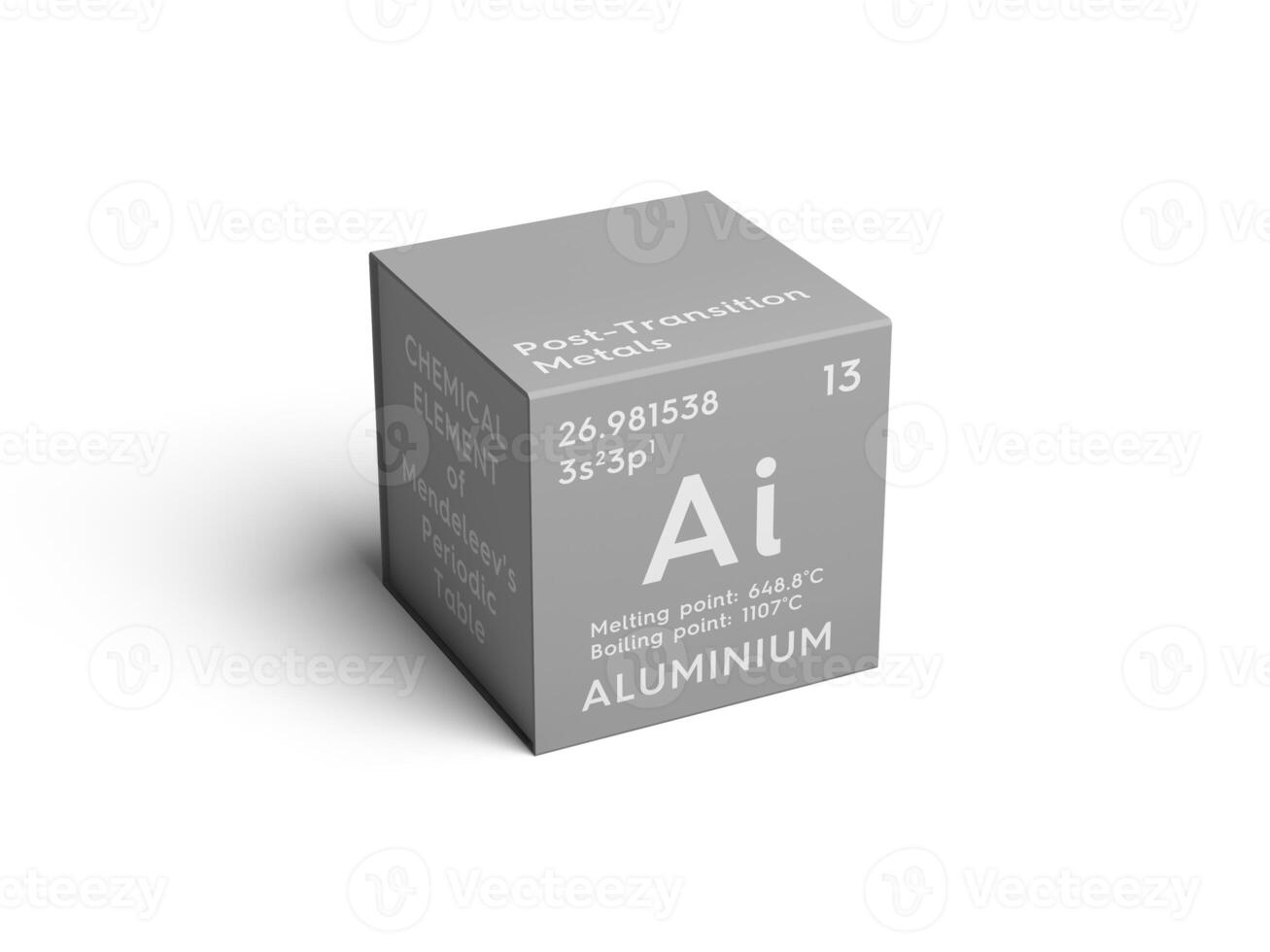 Aluminium. Post-transition metals. Chemical Element of Mendeleev's Periodic Table. 3D illustration. photo