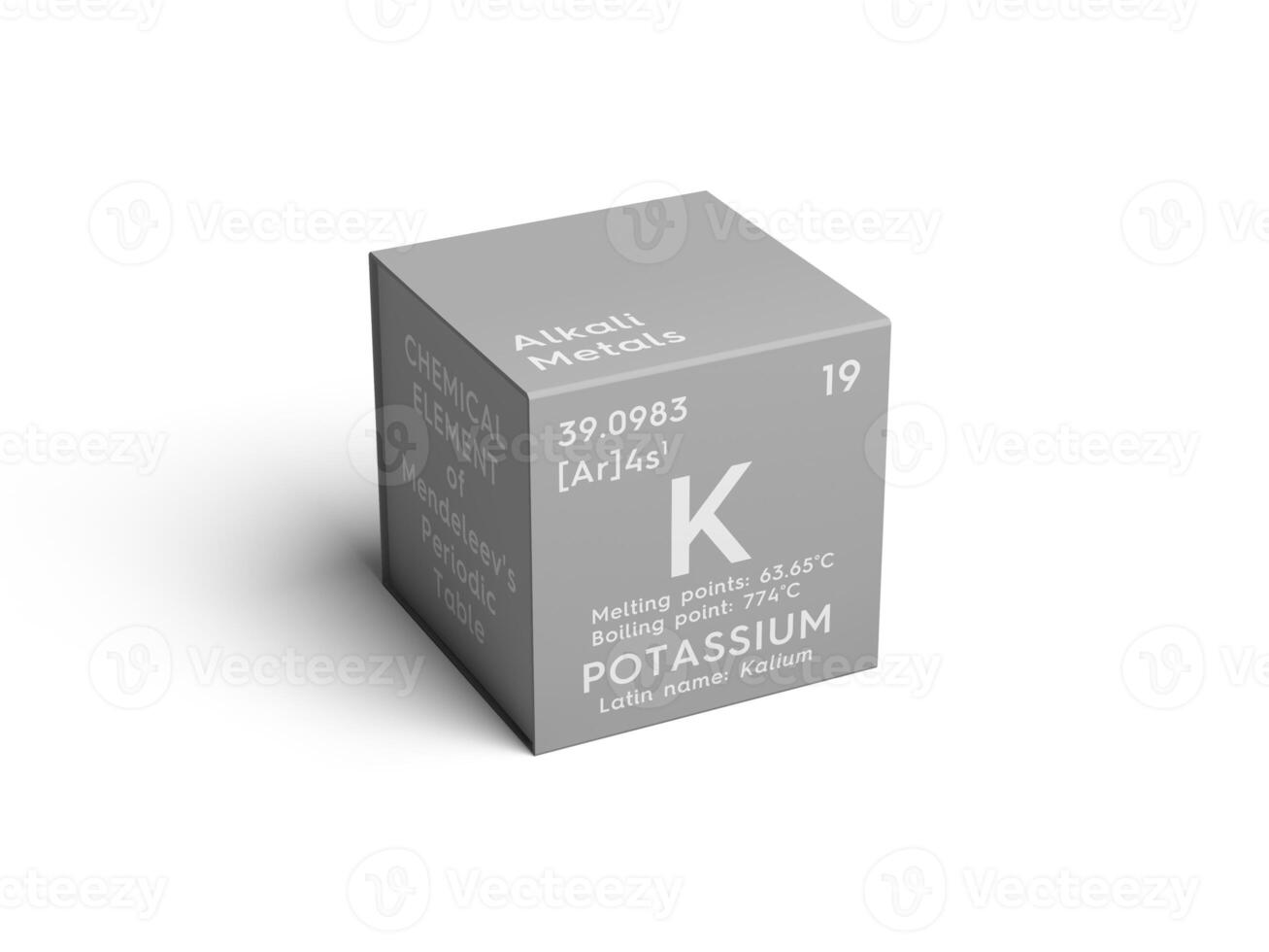 Potassium. Kalium. Alkali metals. Chemical Element of Mendeleev's Periodic Table. 3D illustration. photo