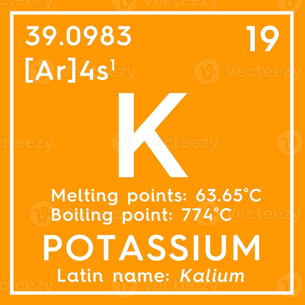Potassium. Kalium. Alkali metals. Chemical Element of Mendeleev's Periodic Table. 3D illustration. photo