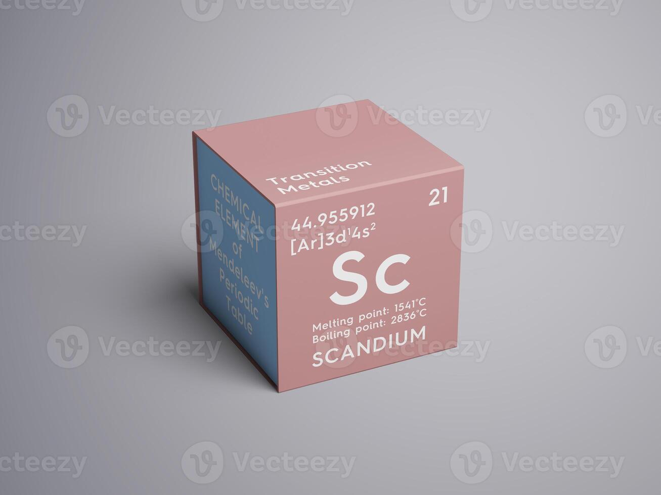 Scandium. Transition metals. Chemical Element of Mendeleev's Periodic Table. 3D illustration. photo