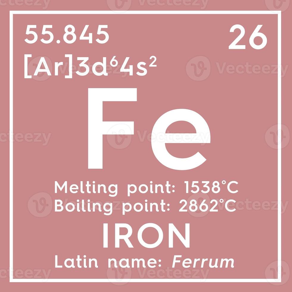 Iron. Ferrum. Transition metals. Chemical Element of Mendeleev's Periodic Table. 3D illustration. photo
