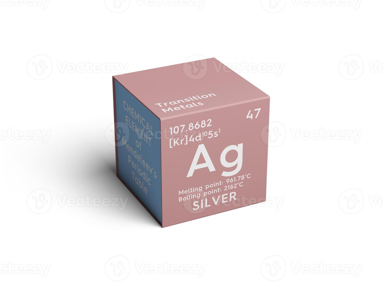 Silver. Transition metals. Chemical Element of Mendeleev's Periodic Table.. 3D illustration. photo