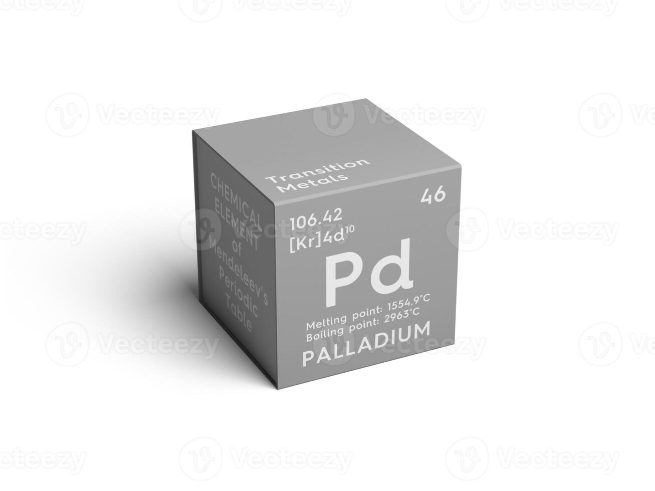 Palladium. Transition metals. Chemical Element of Mendeleev's Periodic Table.. 3D illustration. photo