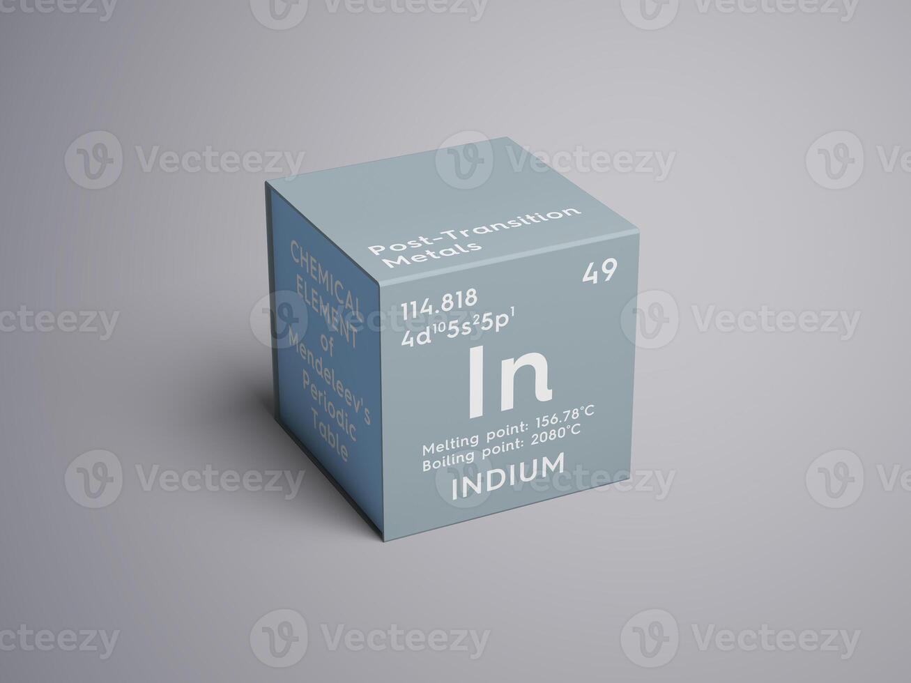 Indium. Post-transition metals. Chemical Element of Mendeleev's Periodic Table.. 3D illustration. photo