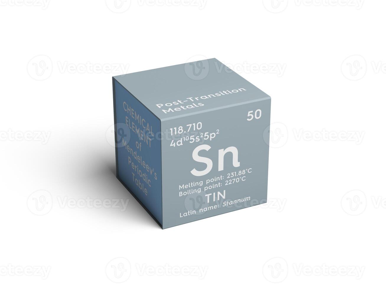Tin. Stunnam. Post-transition metals. Chemical Element of Mendeleev's Periodic Table.. 3D illustration. photo