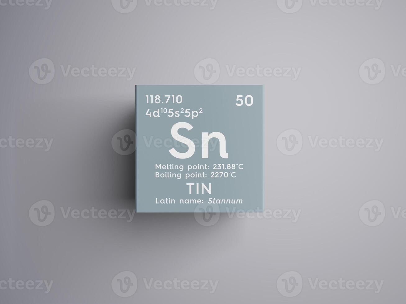 Tin. Stunnam. Post-transition metals. Chemical Element of Mendeleev's Periodic Table.. 3D illustration. photo