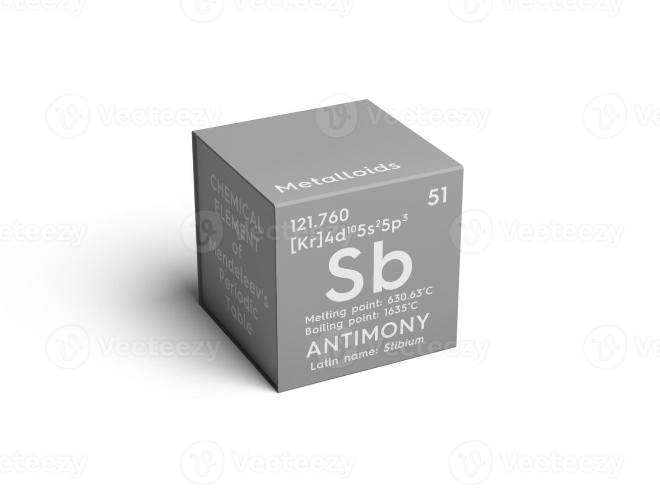 Antimony. Stibium. Metalloids. Chemical Element of Mendeleev's Periodic Table.. 3D illustration. photo