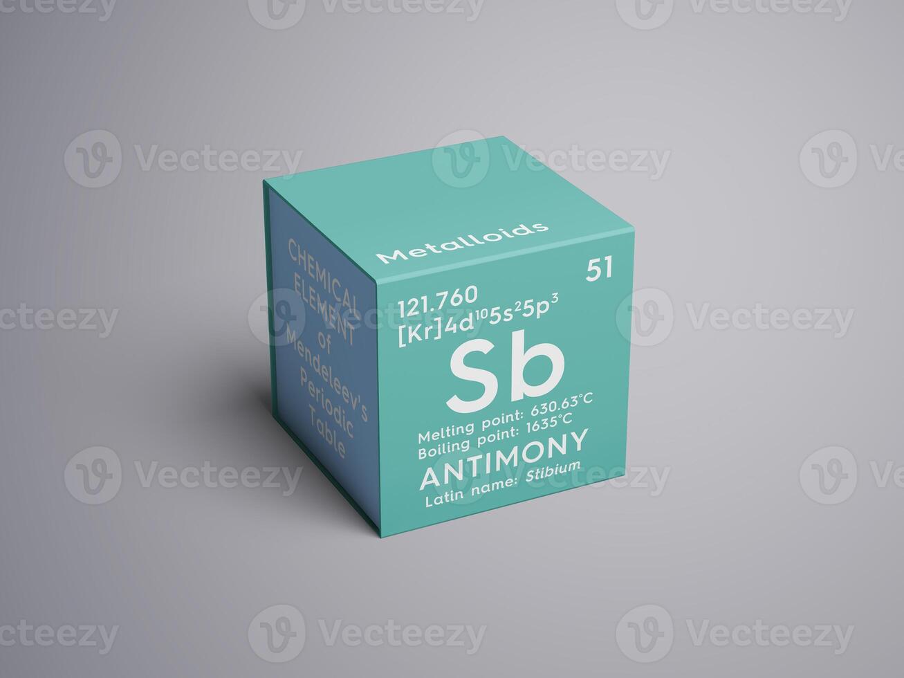 Antimony. Stibium. Metalloids. Chemical Element of Mendeleev's Periodic Table.. 3D illustration. photo