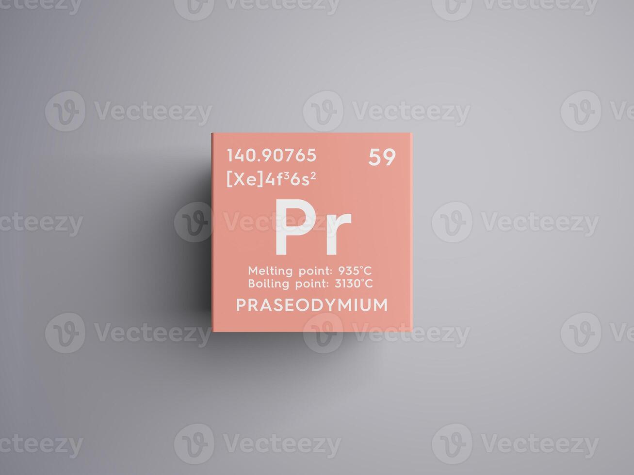 Praseodymium. Lanthanoids. Chemical Element of Mendeleev's Periodic Table. 3D illustration. photo