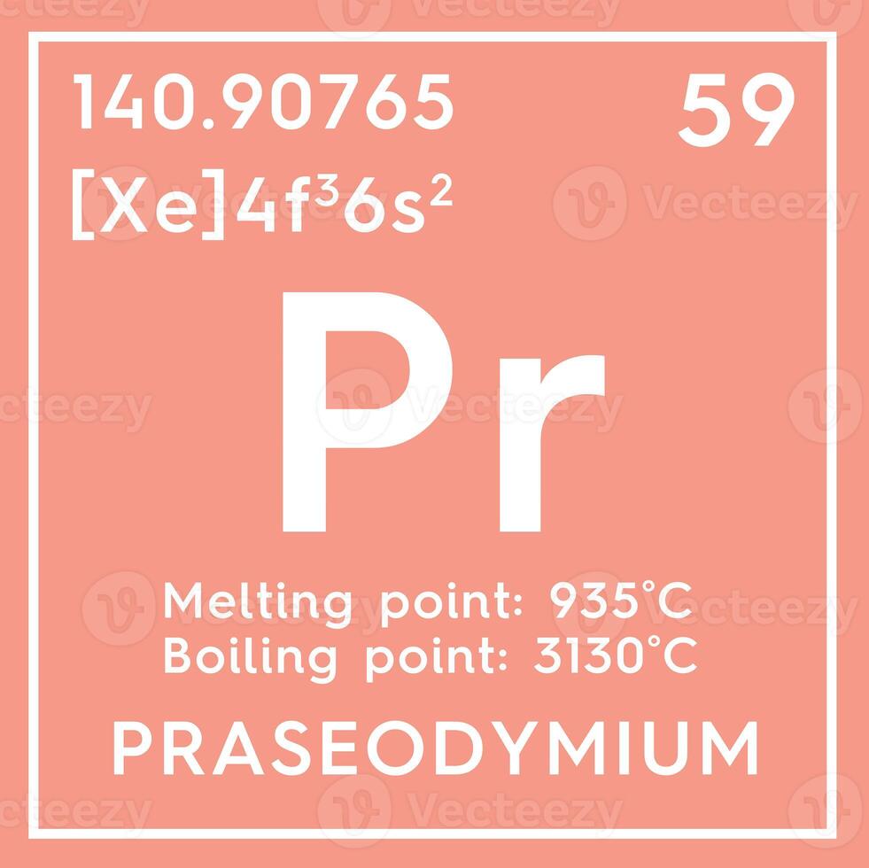 Praseodymium. Lanthanoids. Chemical Element of Mendeleev's Periodic Table. 3D illustration. photo