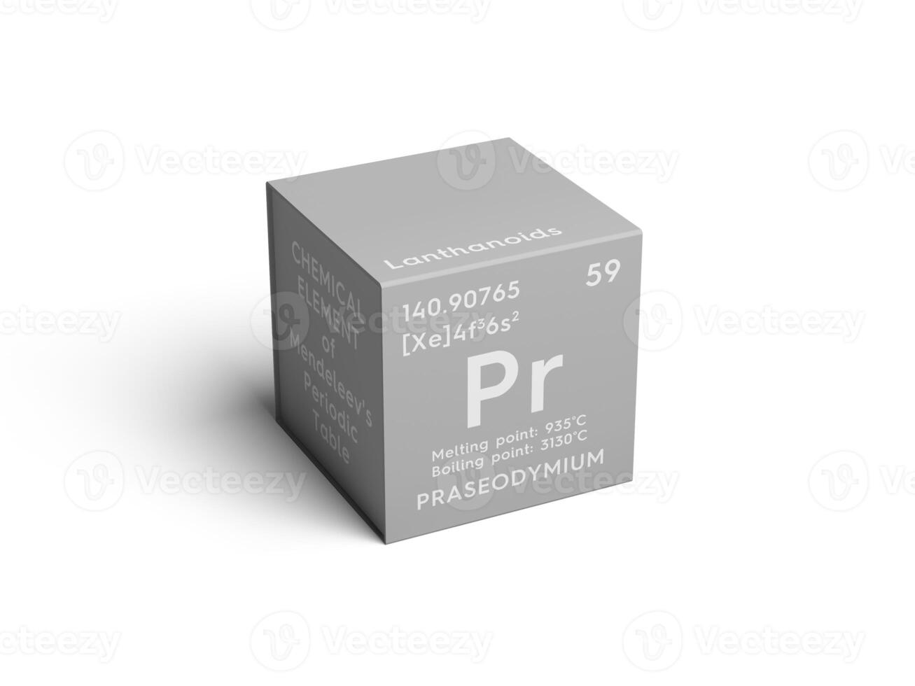 Praseodymium. Lanthanoids. Chemical Element of Mendeleev's Periodic Table. 3D illustration. photo