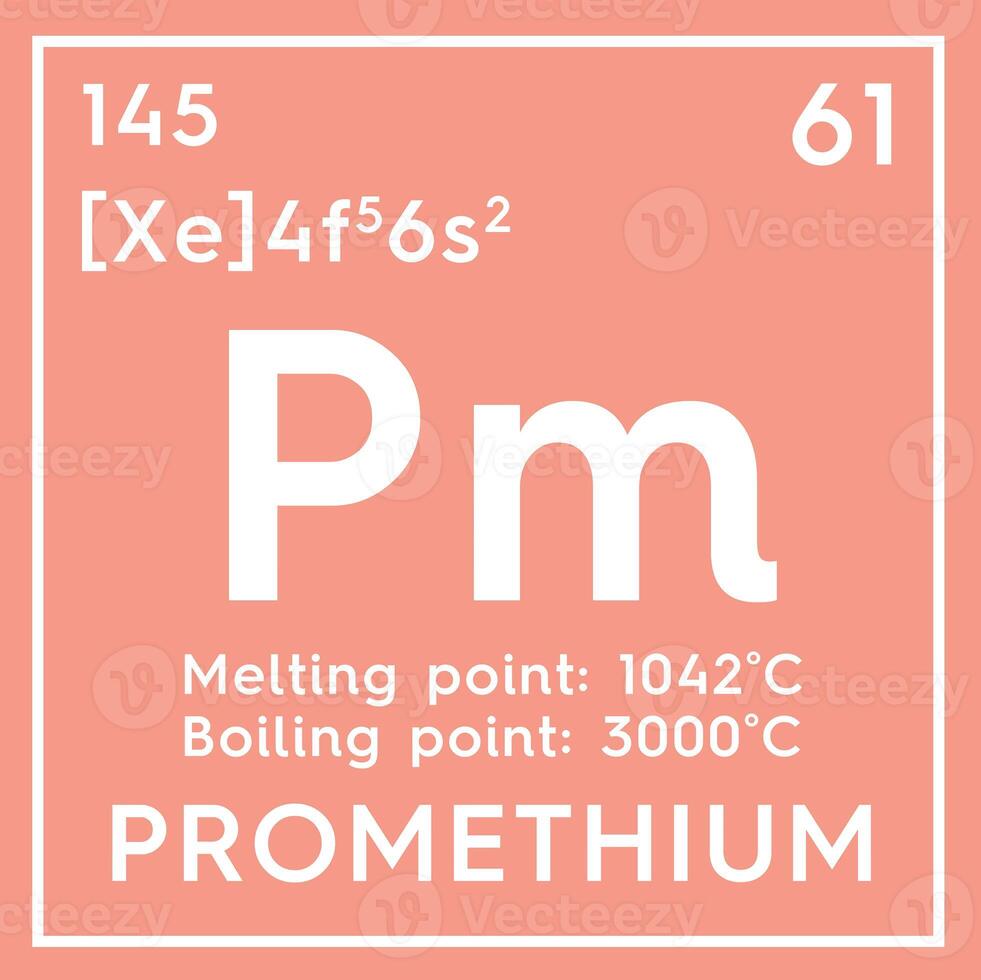 Promethium. Lanthanoids. Chemical Element of Mendeleev's Periodic Table. 3D illustration. photo