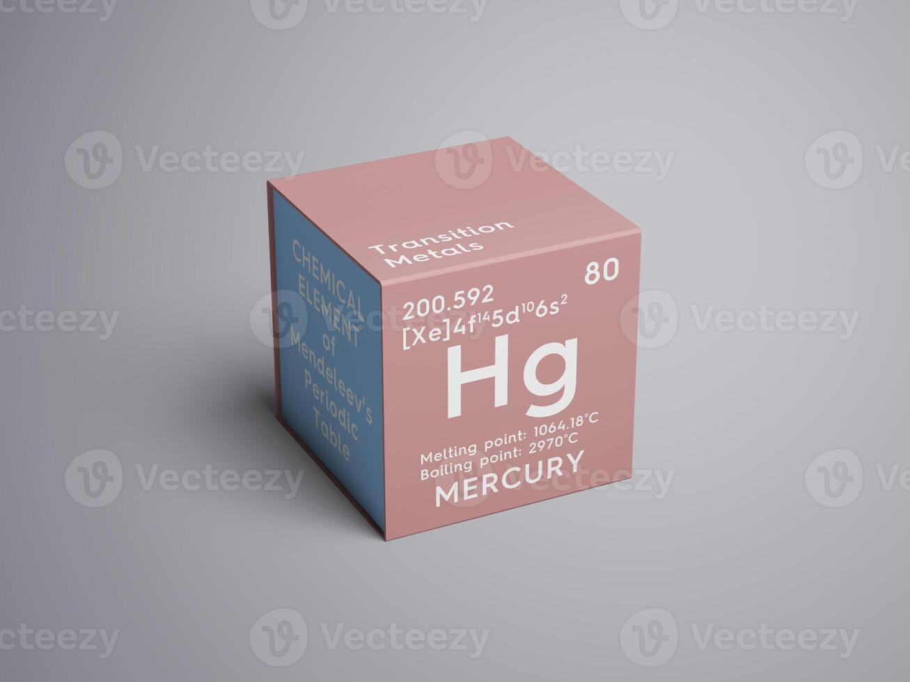 Mercury. Transition metals. Chemical Element of Mendeleev's Periodic Table. 3D illustration. photo