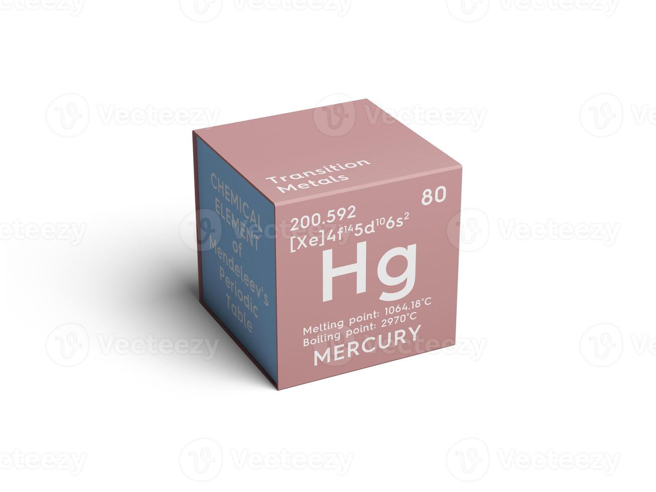 Mercury. Transition metals. Chemical Element of Mendeleev's Periodic Table. 3D illustration. photo