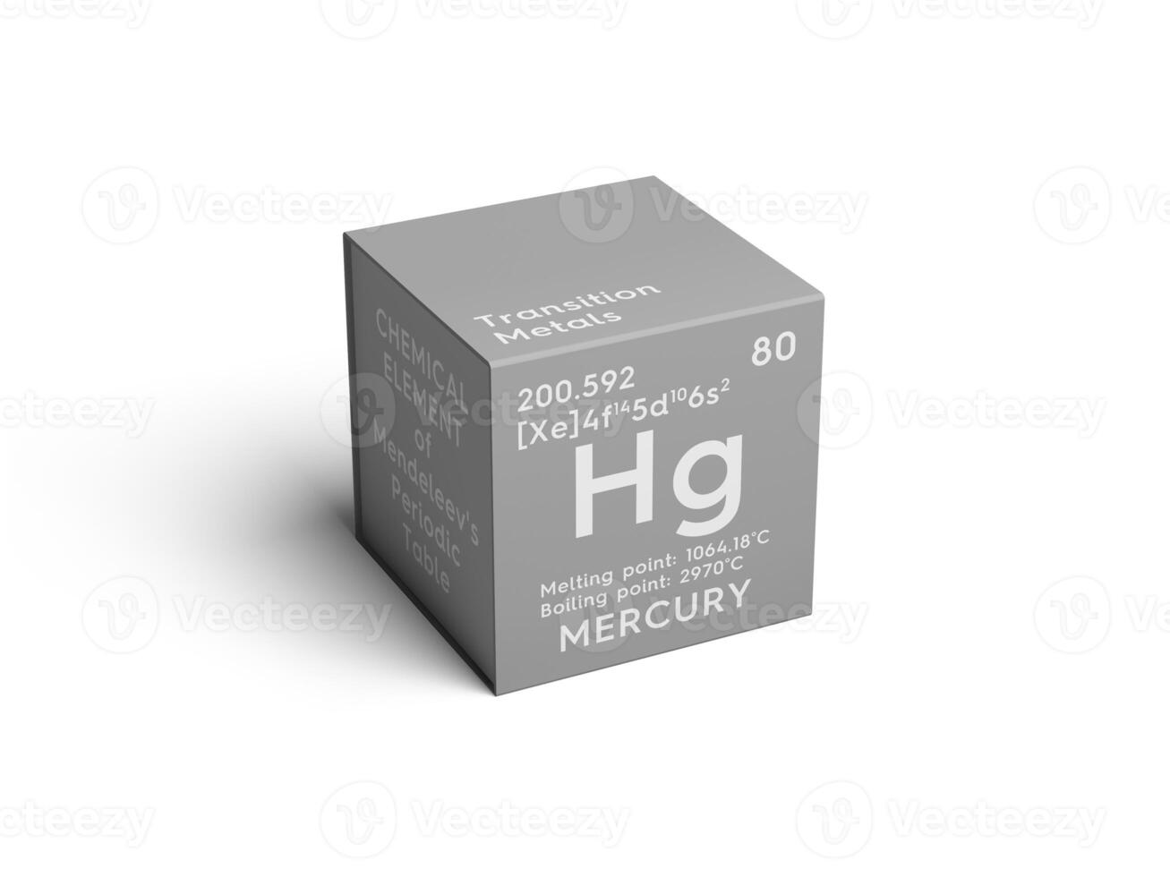 Mercury. Transition metals. Chemical Element of Mendeleev's Periodic Table. 3D illustration. photo