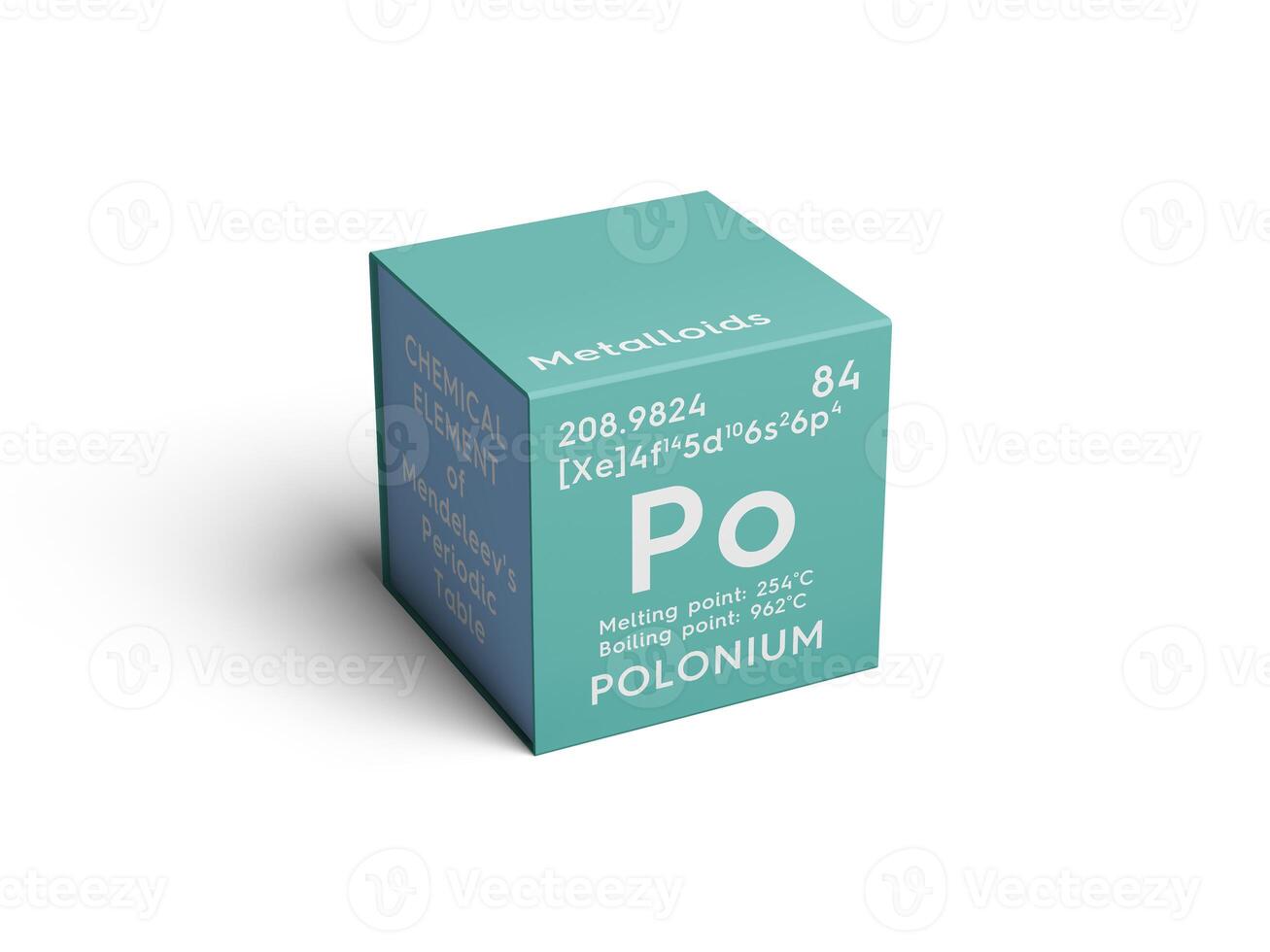 Polonium. Metalloids. Chemical Element of Mendeleev's Periodic Table. 3D illustration. photo