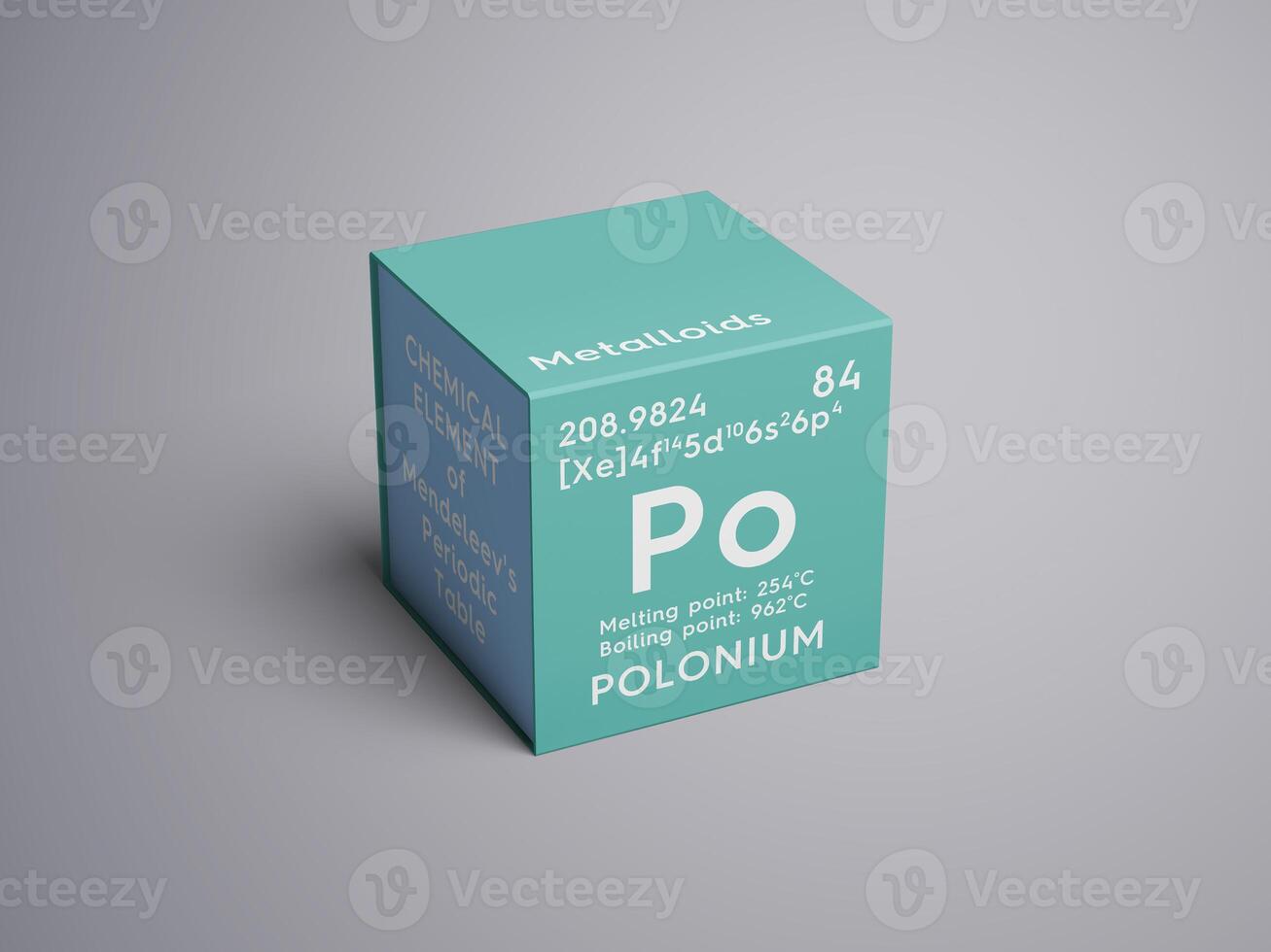 Polonium. Metalloids. Chemical Element of Mendeleev's Periodic Table. 3D illustration. photo
