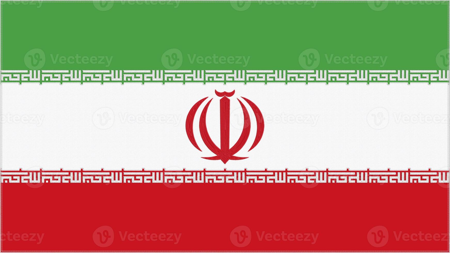 Iran embroidery flag. Iranian emblem stitched fabric. Embroidered coat of arms. Country symbol textile background. photo