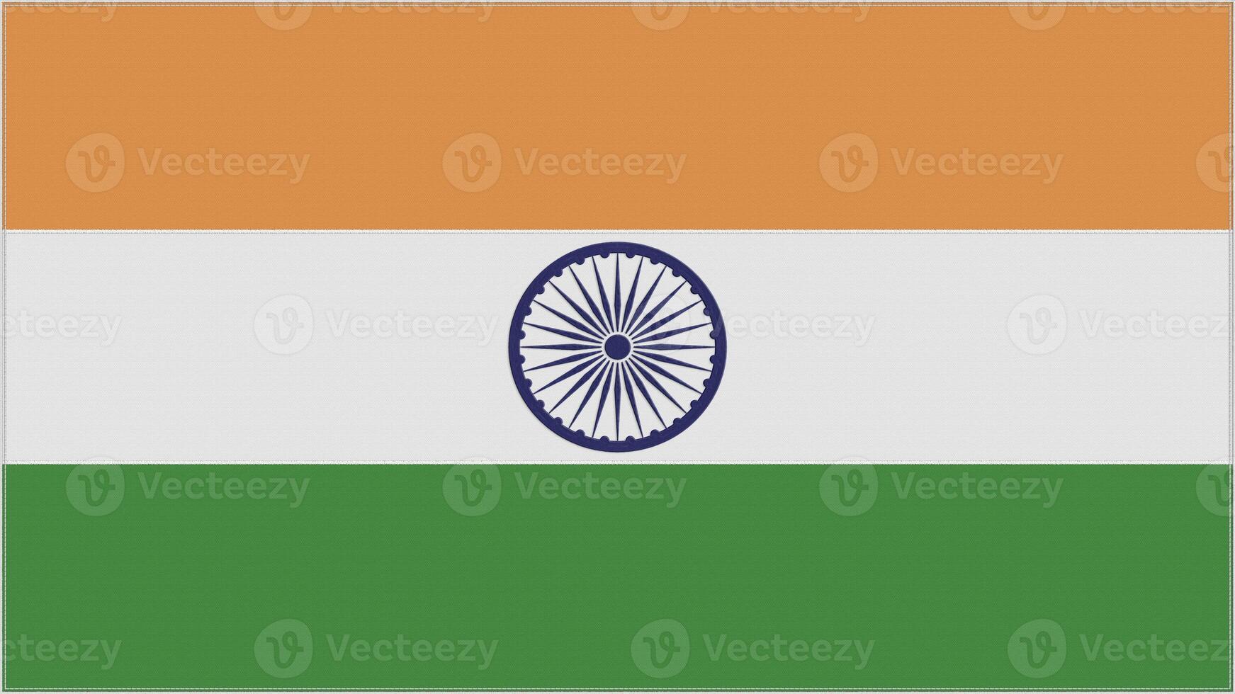 India embroidery flag. Indian emblem stitched fabric. Embroidered coat of arms. Country symbol textile background. photo