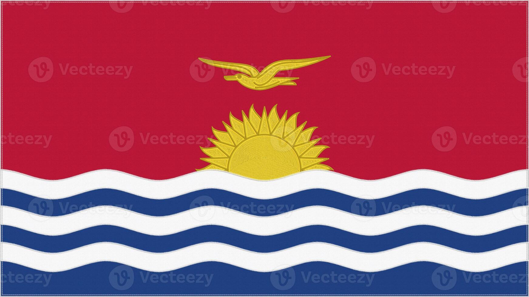Kiribati embroidery flag. Kiribat emblem stitched fabric. Embroidered coat of arms. Country symbol textile background. photo