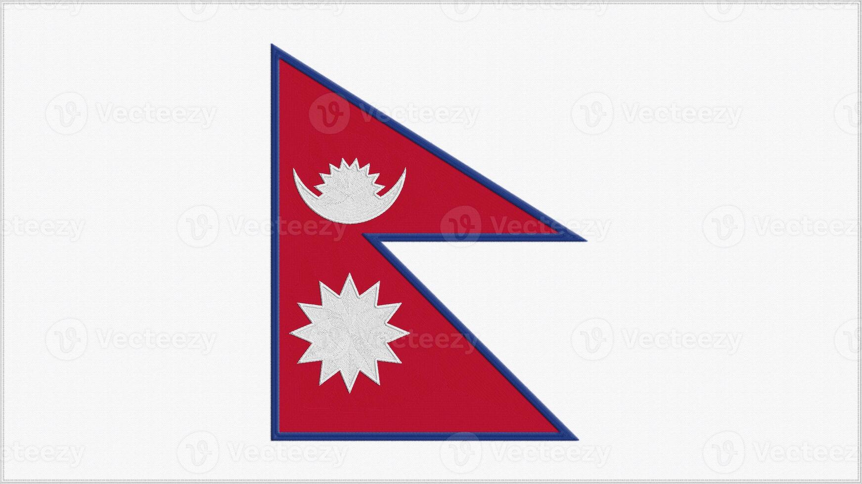 Nepal embroidery flag. Nepali emblem stitched fabric. Embroidered coat