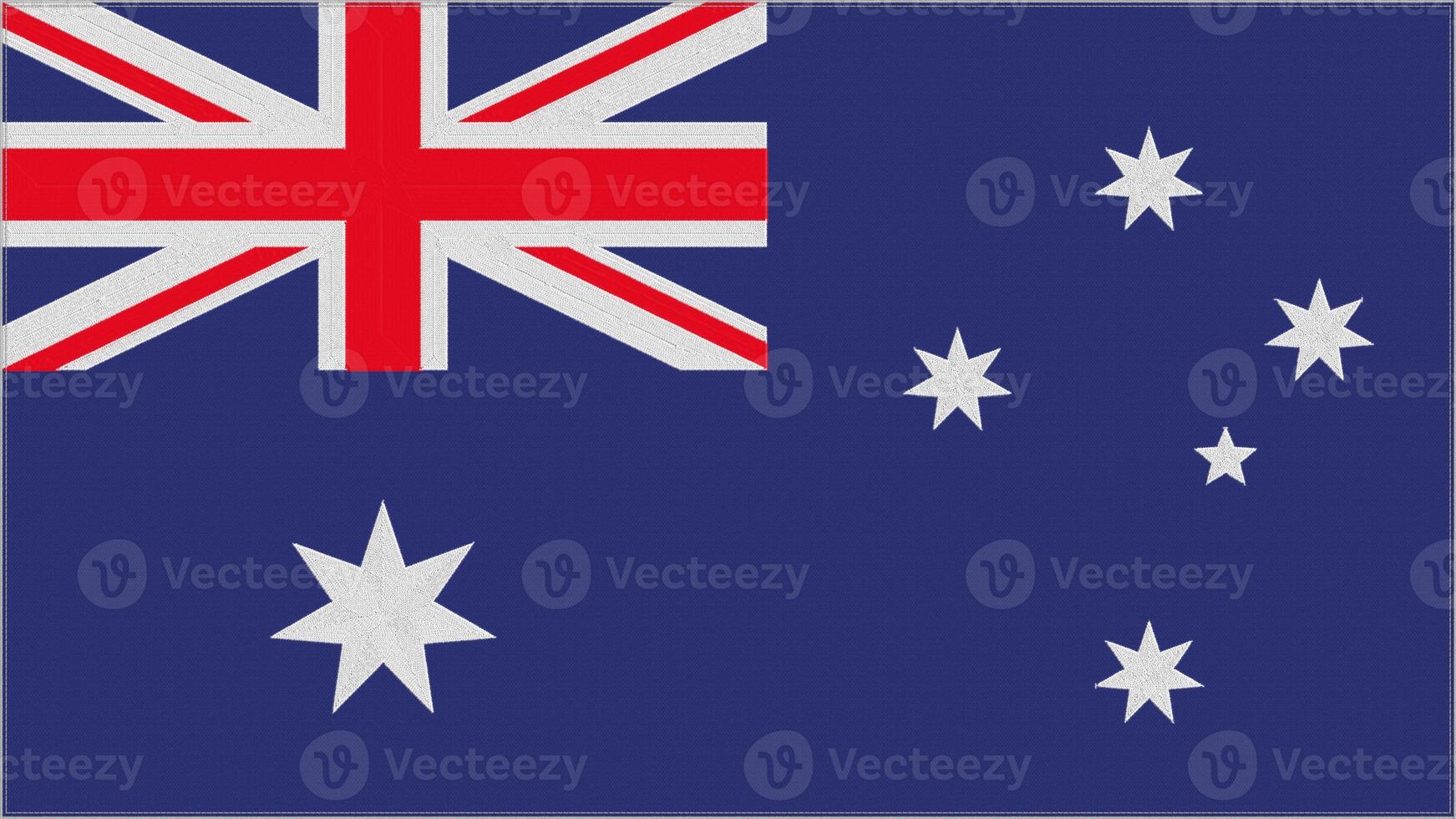 Australia embroidery flag. Australia emblem stitched fabric. Embroidered coat of arms. Country symbol textile background. photo