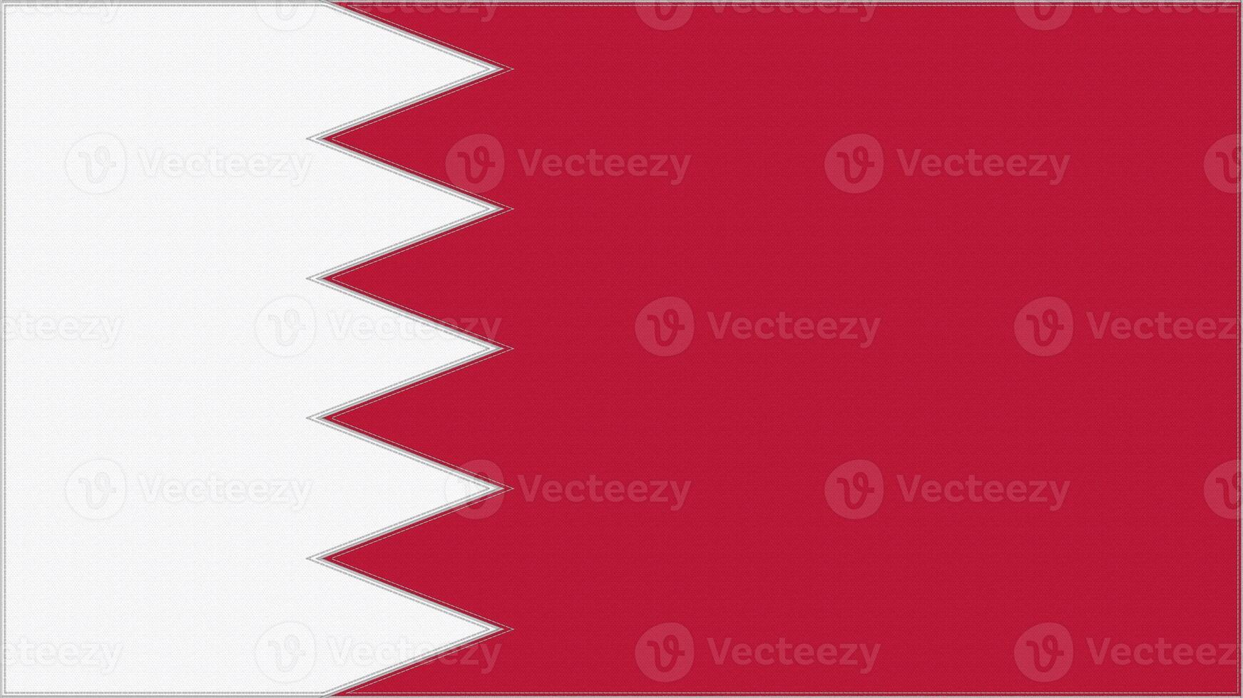 Bahrain embroidery flag. Bahraini emblem stitched fabric. Embroidered coat of arms. Country symbol textile background. photo