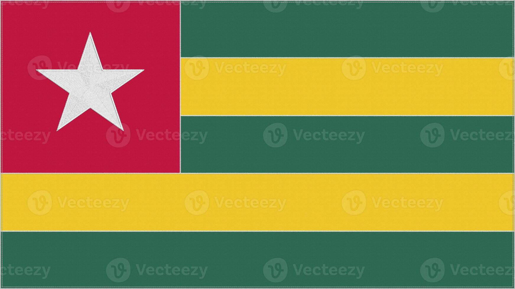 Togo embroidery flag. Emblem stitched fabric. Embroidered coat of arms. Country symbol textile background. photo