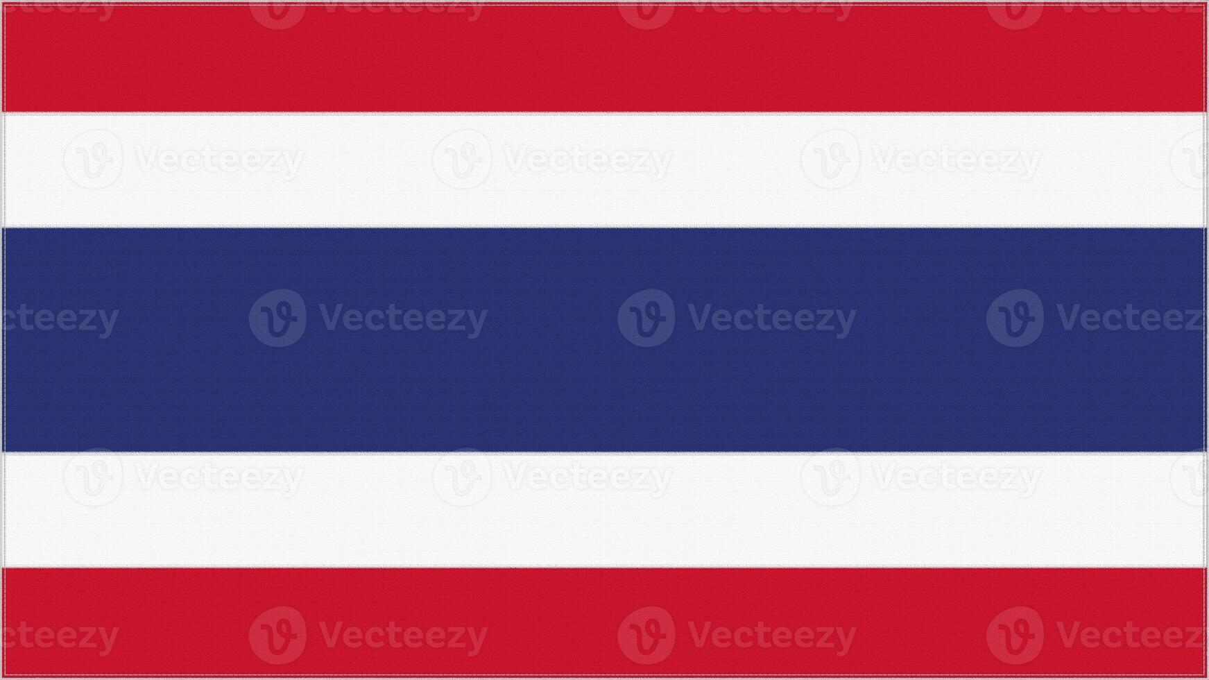 Thailand embroidery flag. Thai emblem stitched fabric. Embroidered coat of arms. Country symbol textile background. photo