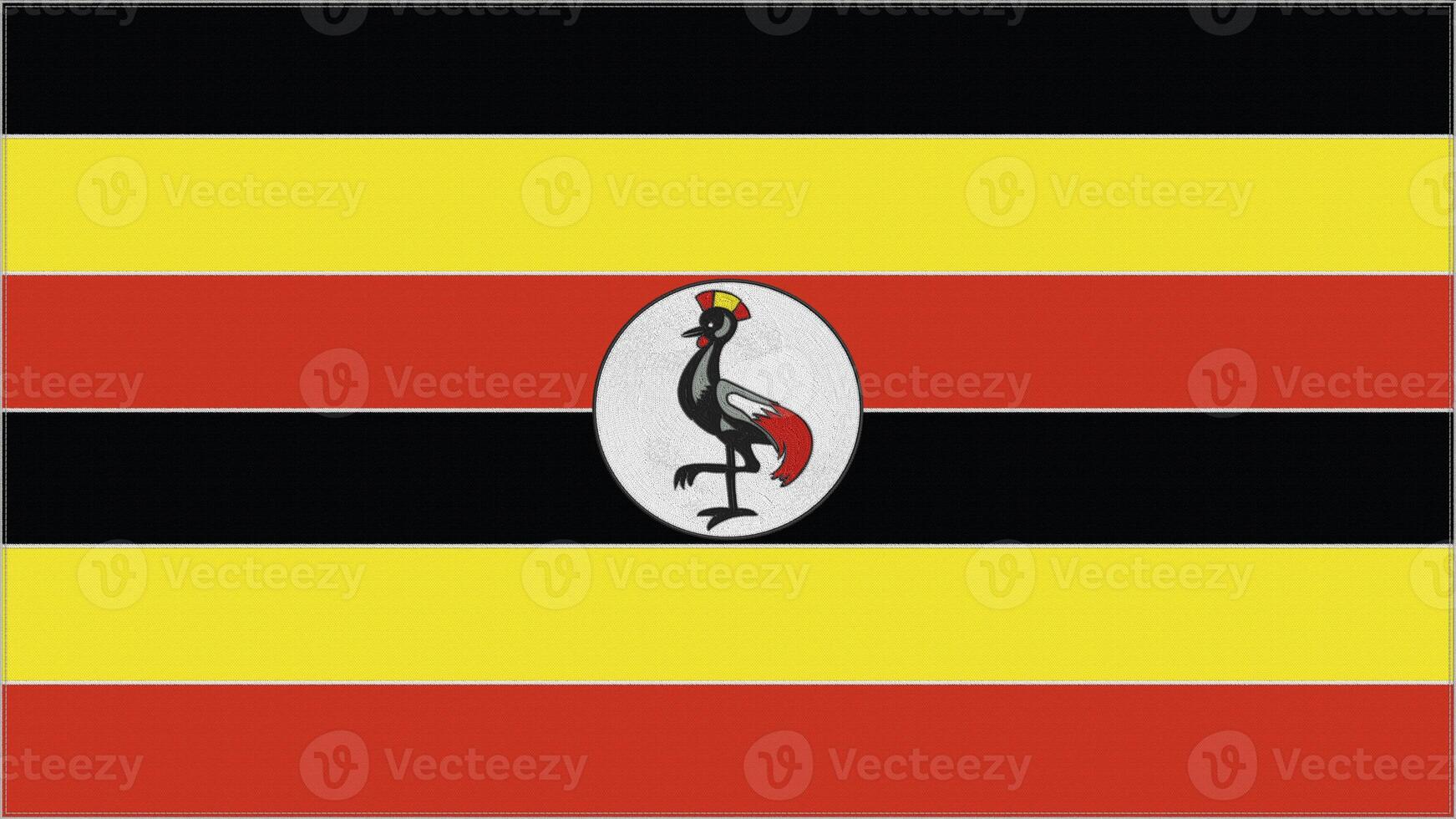 Uganda embroidery flag. Emblem stitched fabric. Embroidered coat of arms. Country symbol textile background. photo