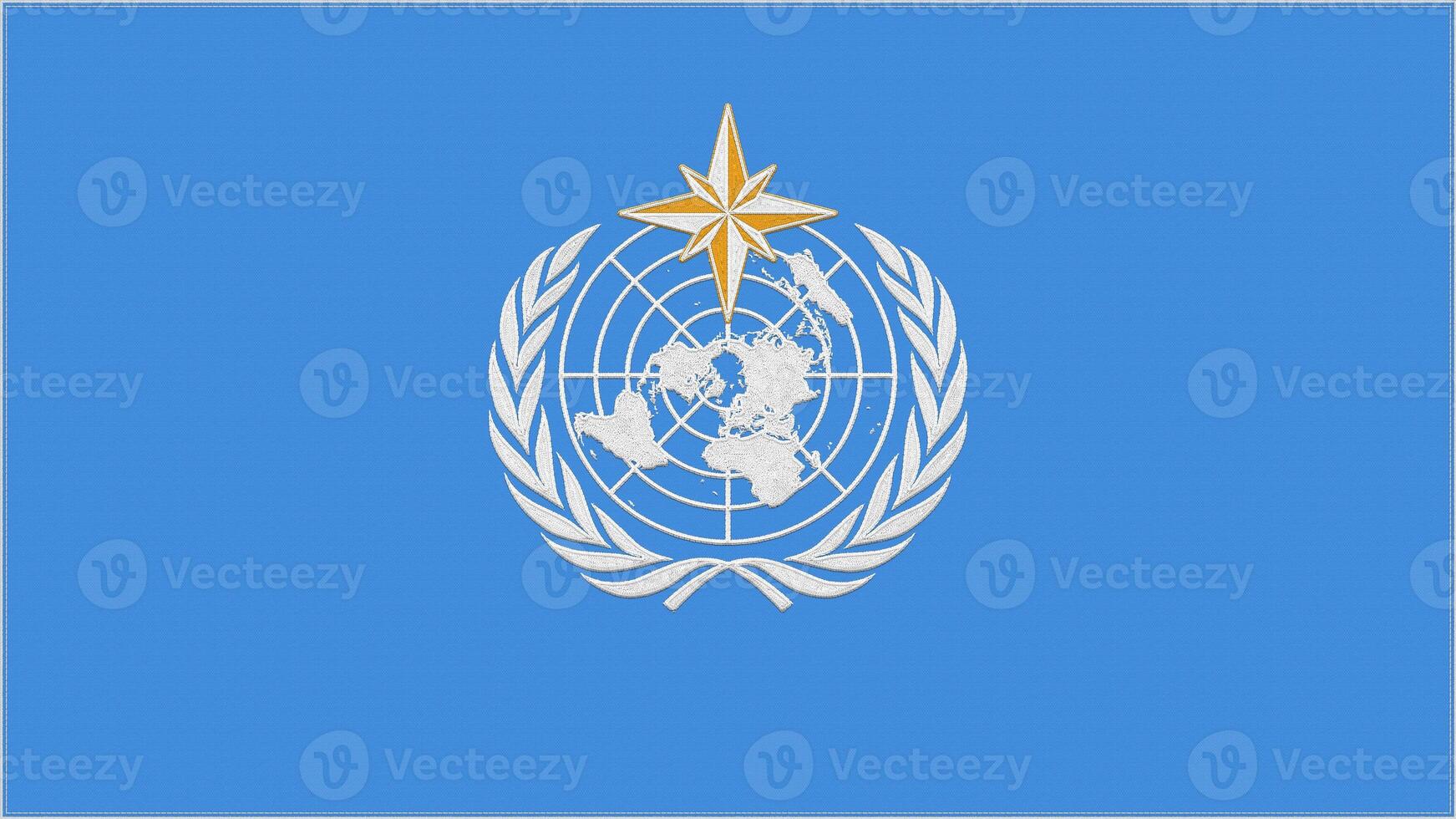 World Bank embroidery flag. Emblem stitched fabric. Embroidered coat of arms. Country symbol textile background. photo