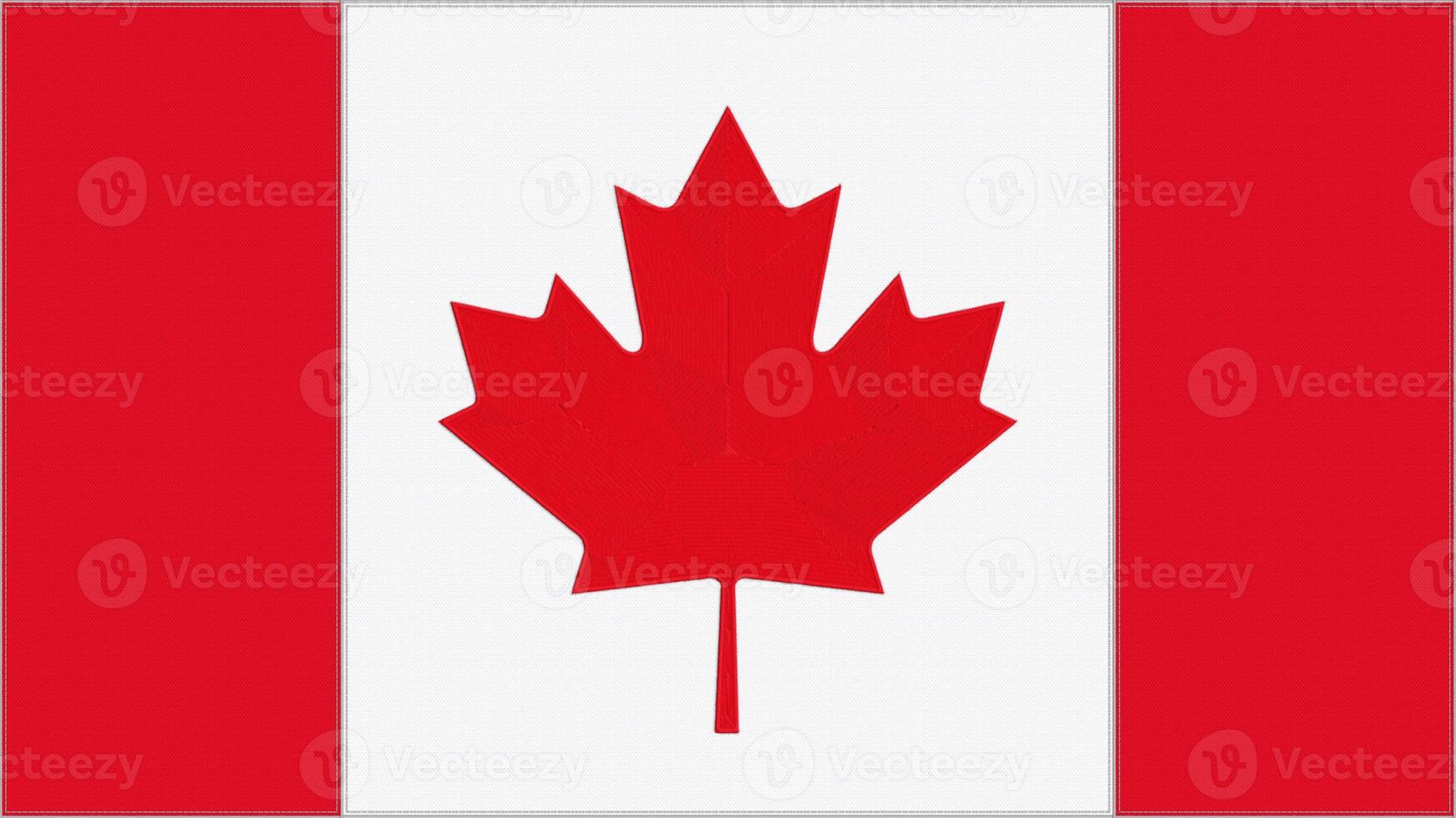 Canada embroidery flag. Canadian emblem stitched fabric. Embroidered coat of arms. Country symbol textile background. photo
