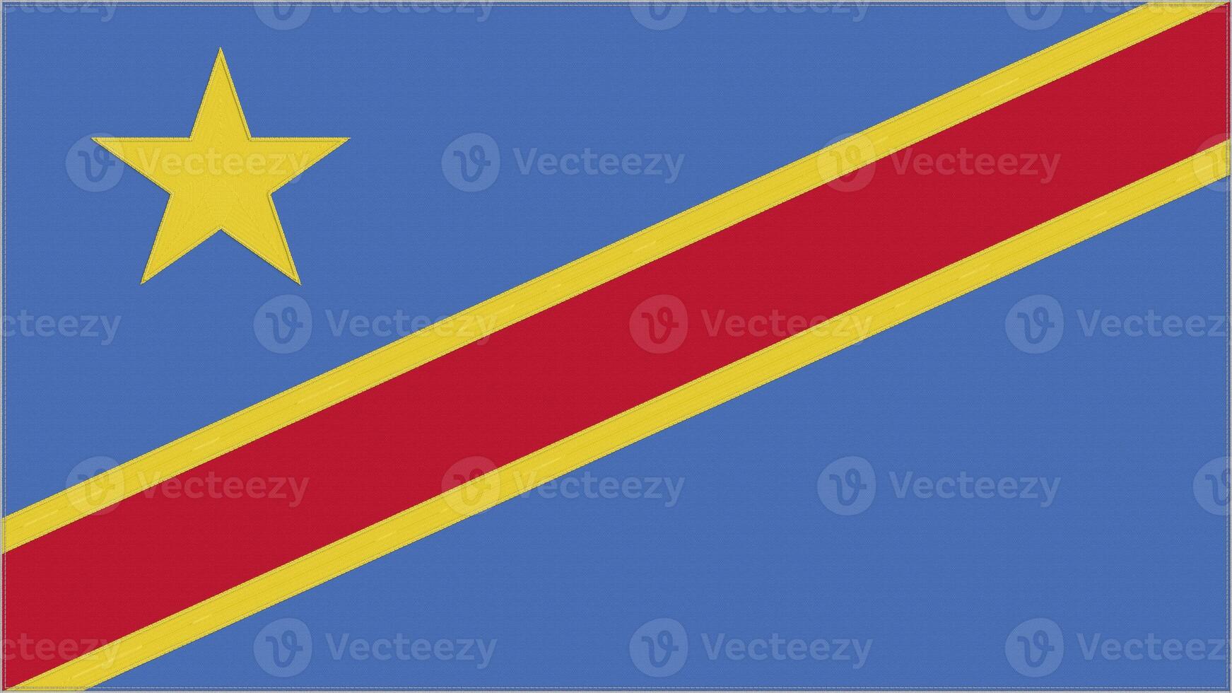 Democratic Republic of the Congo embroidery flag. Emblem stitched fabric. Embroidered coat of arms. Country symbol textile background. photo