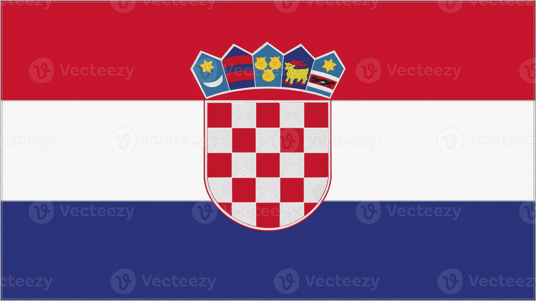 Croatia embroidery flag. Emblem stitched fabric. Embroidered coat of arms. Country symbol textile background. photo
