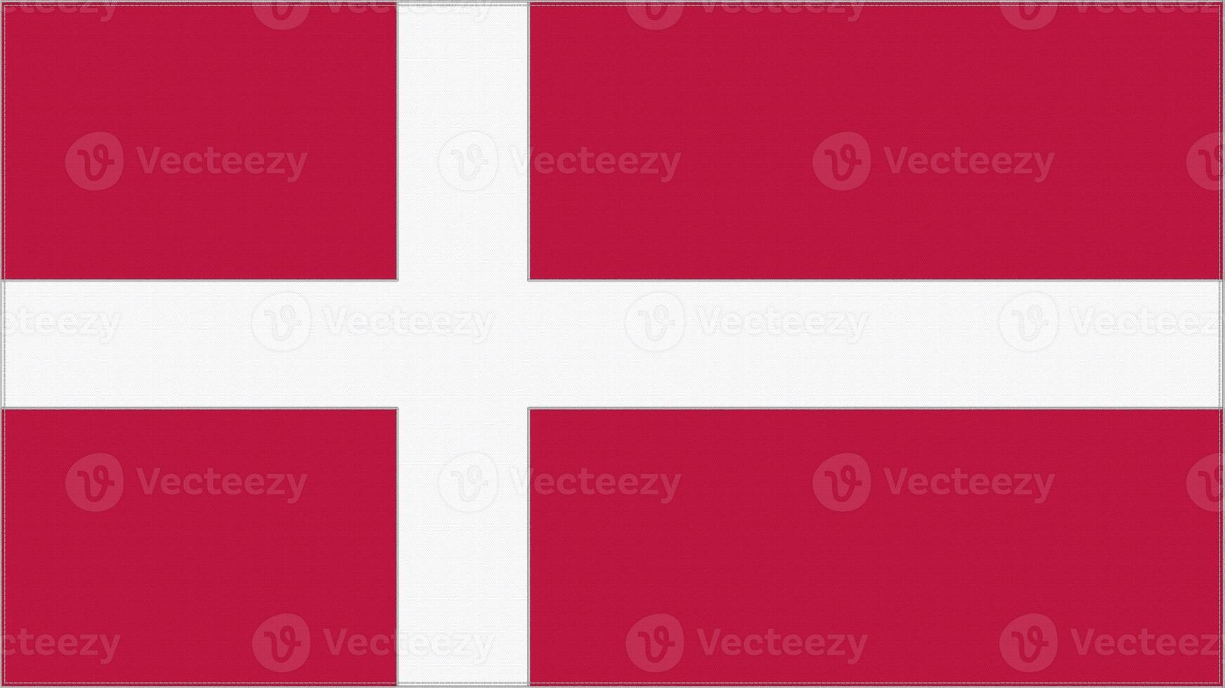 Denmark embroidery flag. Emblem stitched fabric. Embroidered coat of arms. Country symbol textile background. photo