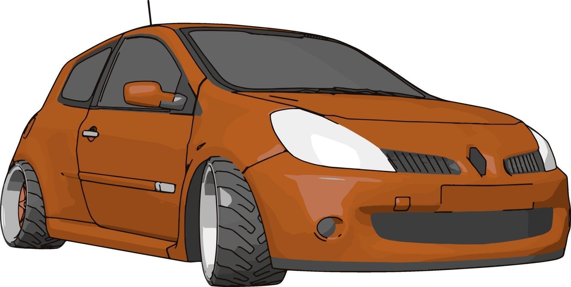 Orange renault clio, illustration, vector on white background.