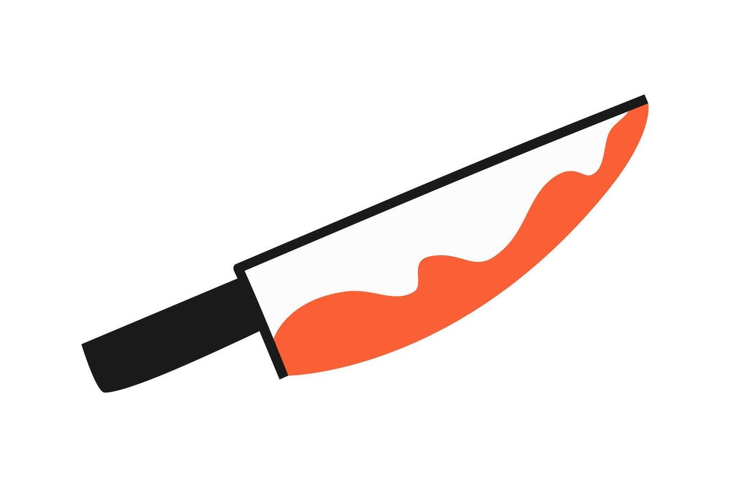 Hand drawn cute cartoon illustration of little bloody knife. Flat Halloween murder weapon sticker in simple colored doodle style. Kitchen item icon or print. Isolated on white background. vector