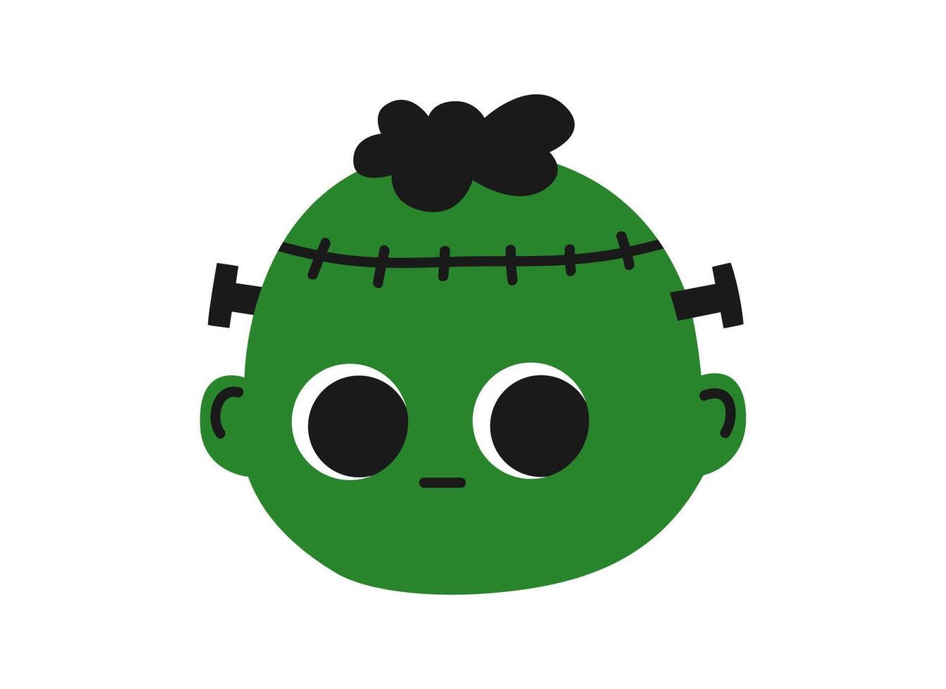 Hand drawn cute cartoon illustration little zombie head. Flat Halloween and Thanksgiving sticker. Dead man character in doodle style. Autumn party scary mascot. Isolated on white background. vector