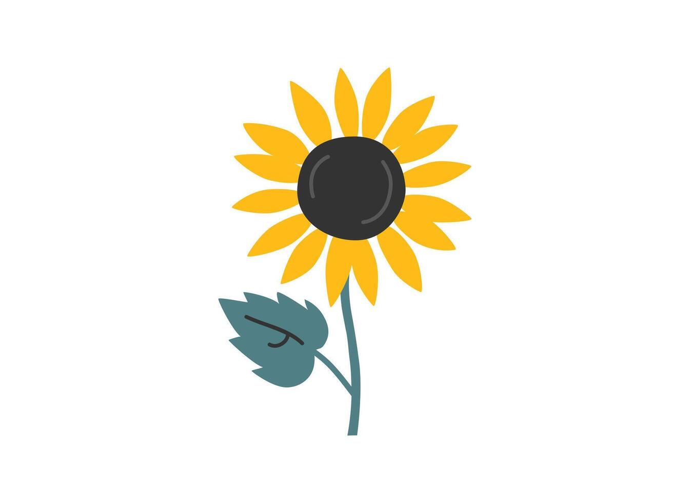 Hand drawn cute summer cartoon illustration of sunflower. Flat farm floral sticker in simple colored doodle style. Helianthus icon or print. Isolated on white background. vector