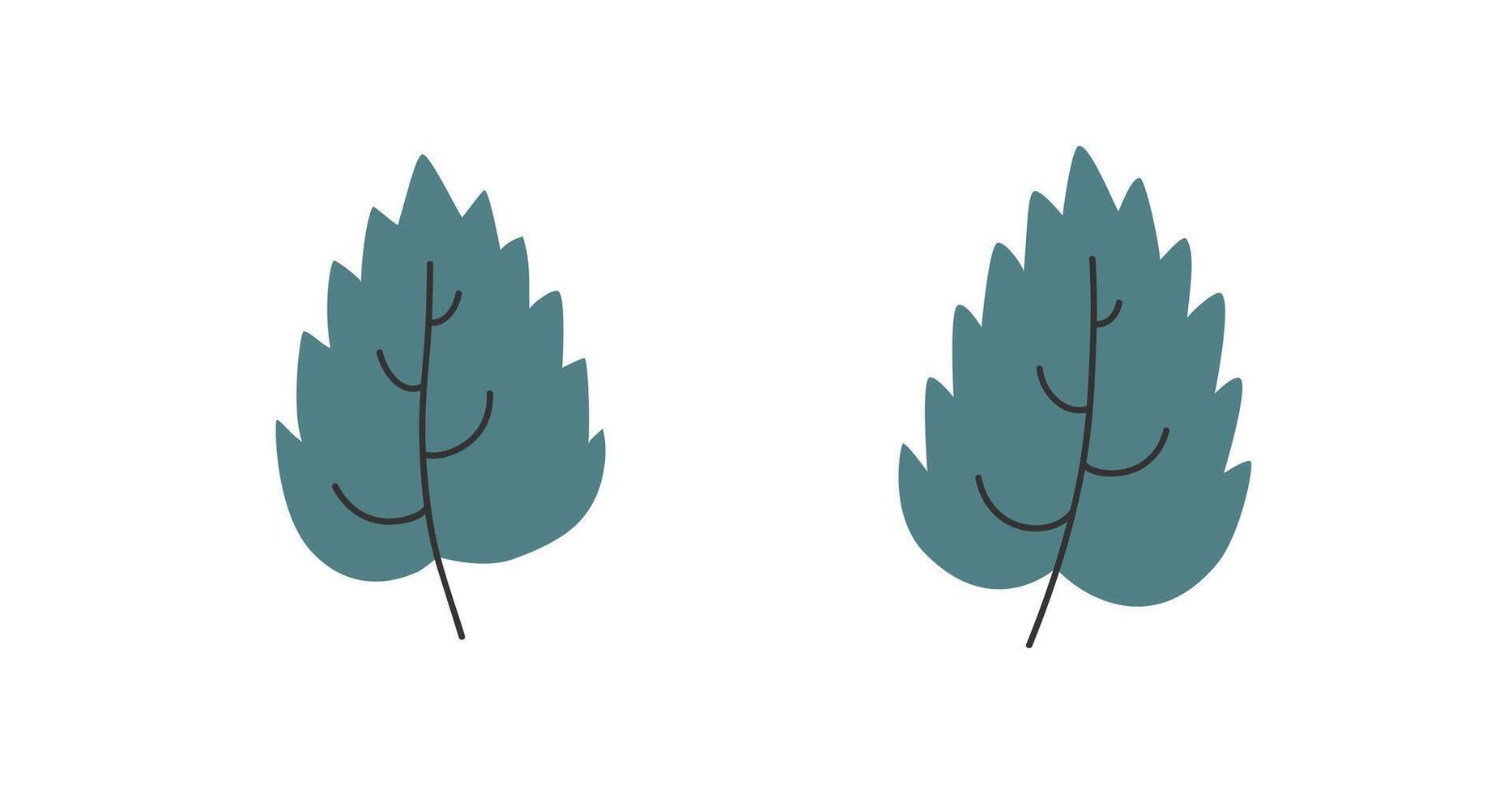 Hand drawn cute floral illustration of two sunflower leaves. Flat botanical elements in simple colored doodle style. Farm, nature, autumn sticker, icon or print. Isolated on white background. vector