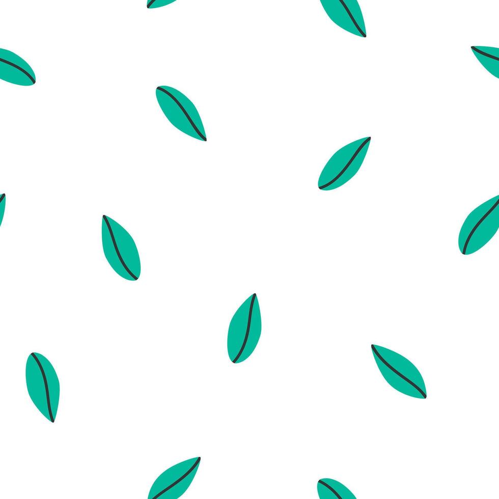 Hand drawn cute spring botany seamless pattern with leaves. Flat ecology abstract print design in colorful doodle style. Repeated background with nature, green foliage, wrapping or wallpaper. vector