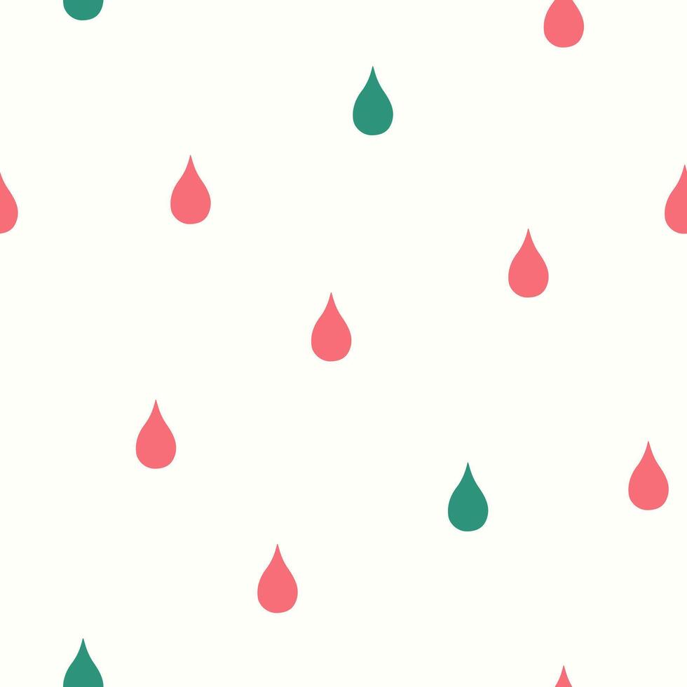 Hand drawn cute seamless pattern with colored drops. Flat abstract rainy weather print design in doodle style. Organic, nature concept. Repeated background, wrapping or wallpaper. vector