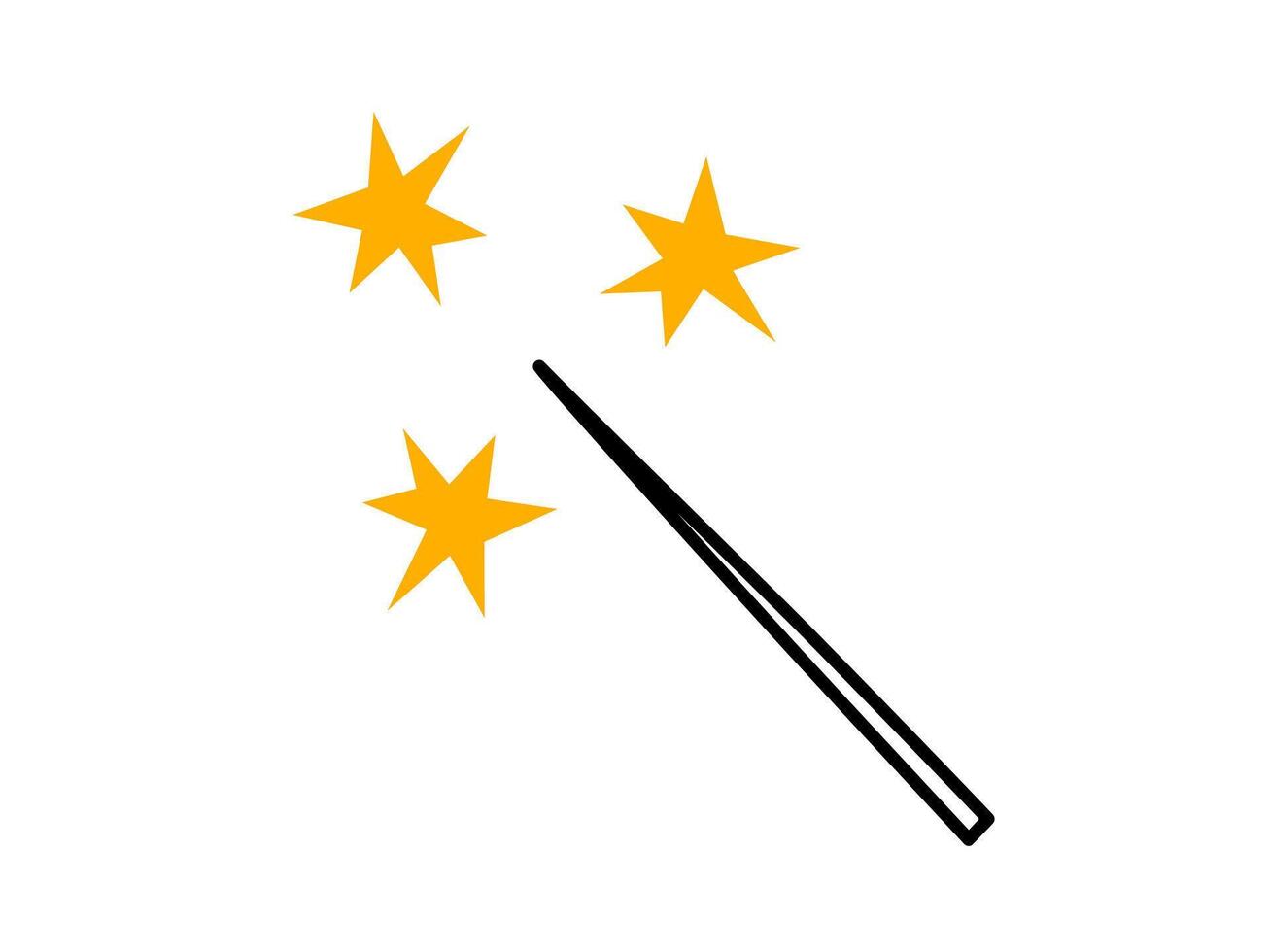 Hand drawn cute cartoon illustration of magic wand with abstract stars. Flat witchcraft concept in doodle style. Casting a spell sticker, icon. Isolated on white background. vector