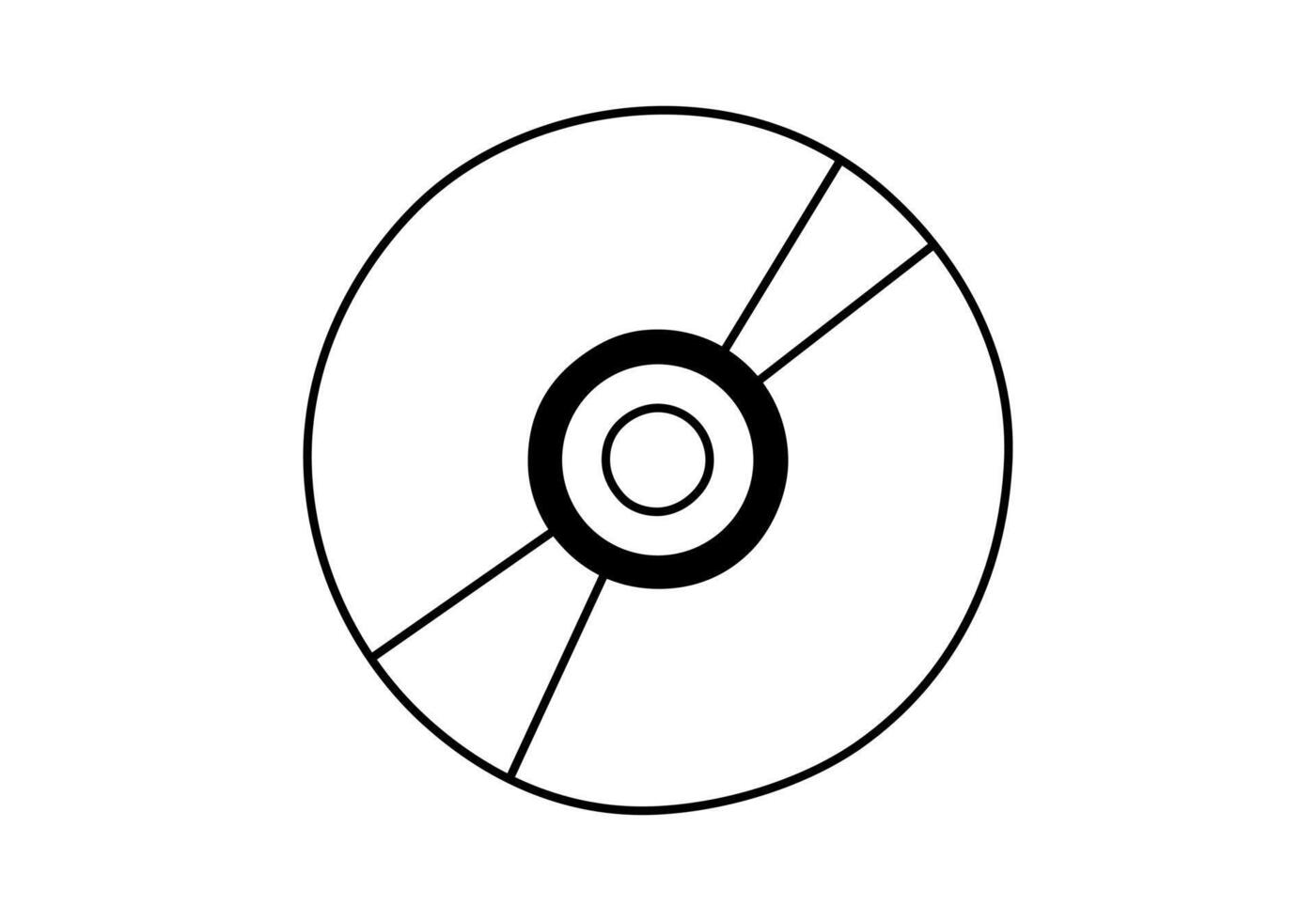Hand drawn cute outline illustration of compact disc. Flat old audio data storage sticker in simple line art doodle style. Sound record device icon or print. Optical disc. Isolated. vector