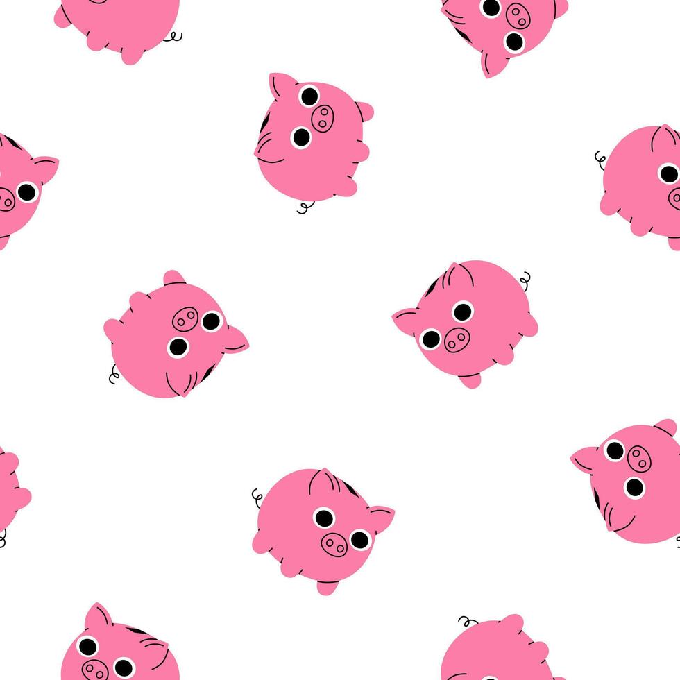 Hand drawn cute cartoon seamless pattern with piggy bank. Flat moneybox for savings print in colored doodle style. Investment. Business or bank deposit background, wrapping or wallpaper. vector