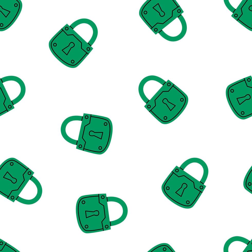 Hand drawn cute cartoon seamless pattern with closed lock. Flat protection tool print in colored doodle style. Reliability and trust. Security system background, wrapping or wallpaper. vector