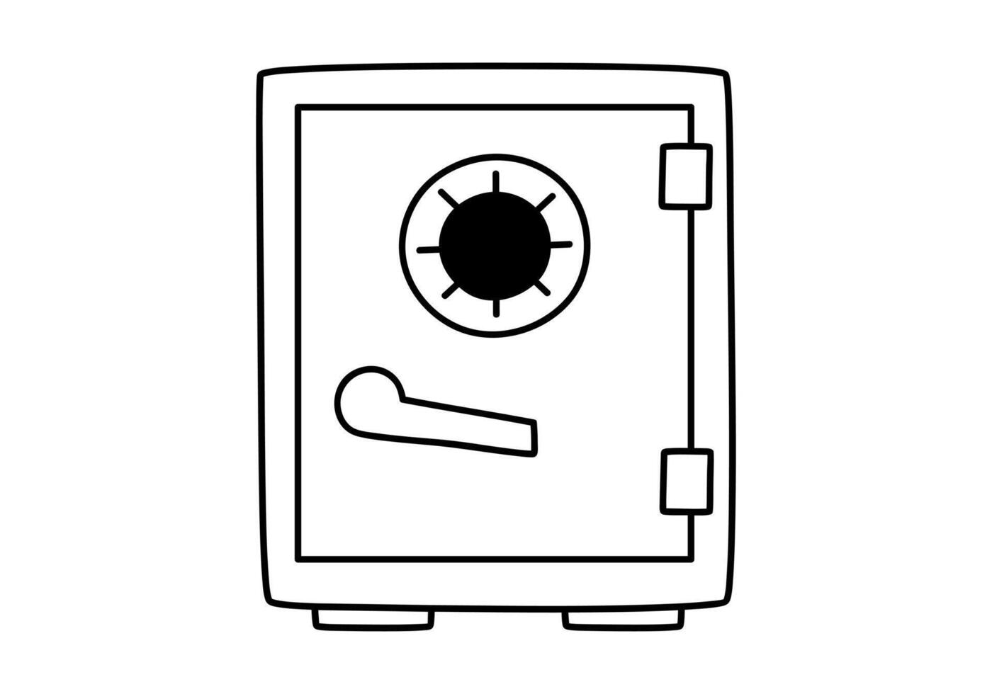 Hand drawn cute outline illustration of closed safe. Flat strongbox sticker in line art doodle style. Safety icon. Reliability and trust in banking. Security system. Isolated. vector