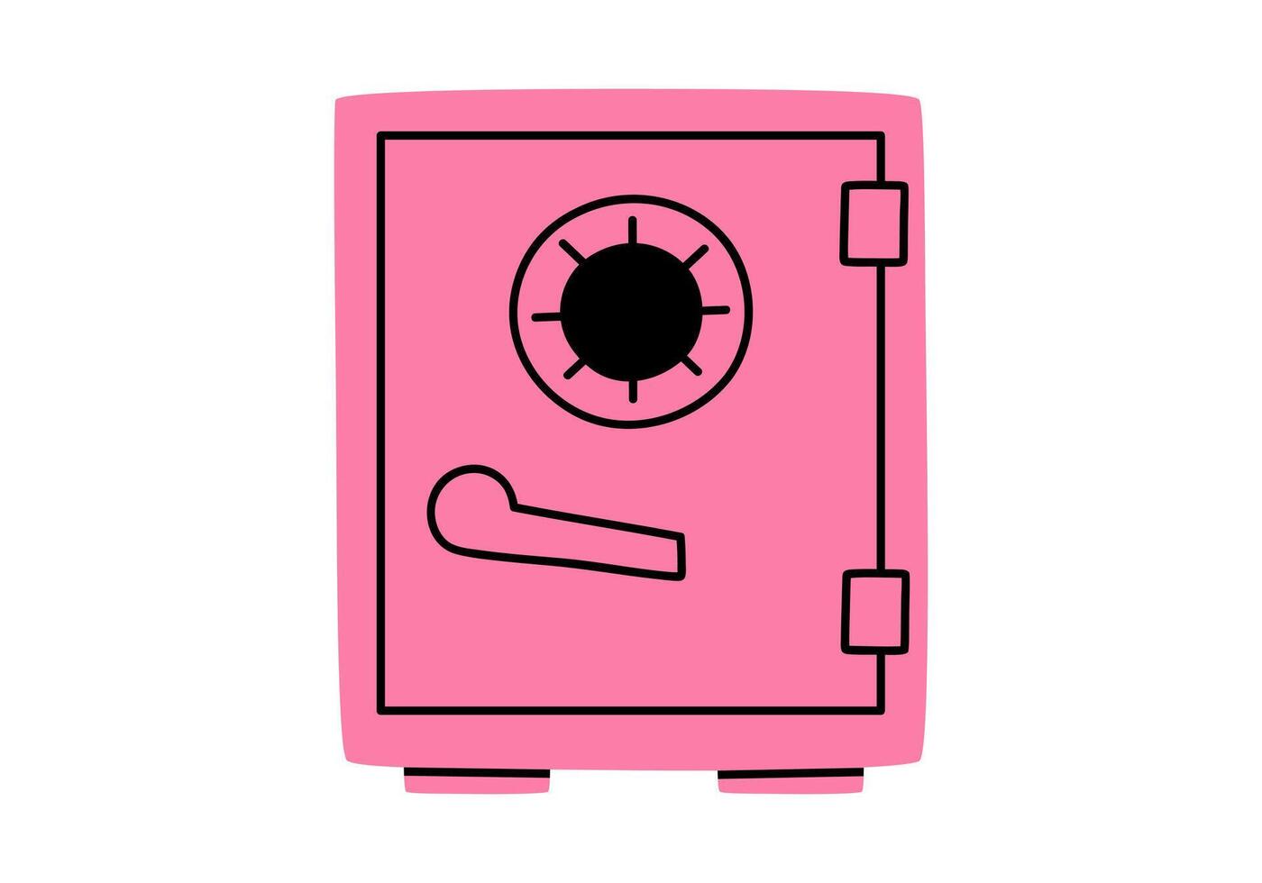 Hand drawn cute cartoon illustration of closed safe. Flat strongbox sticker in doodle style. Financial literacy or safety icon. Reliability and trust in banking. Security system. Isolated vector
